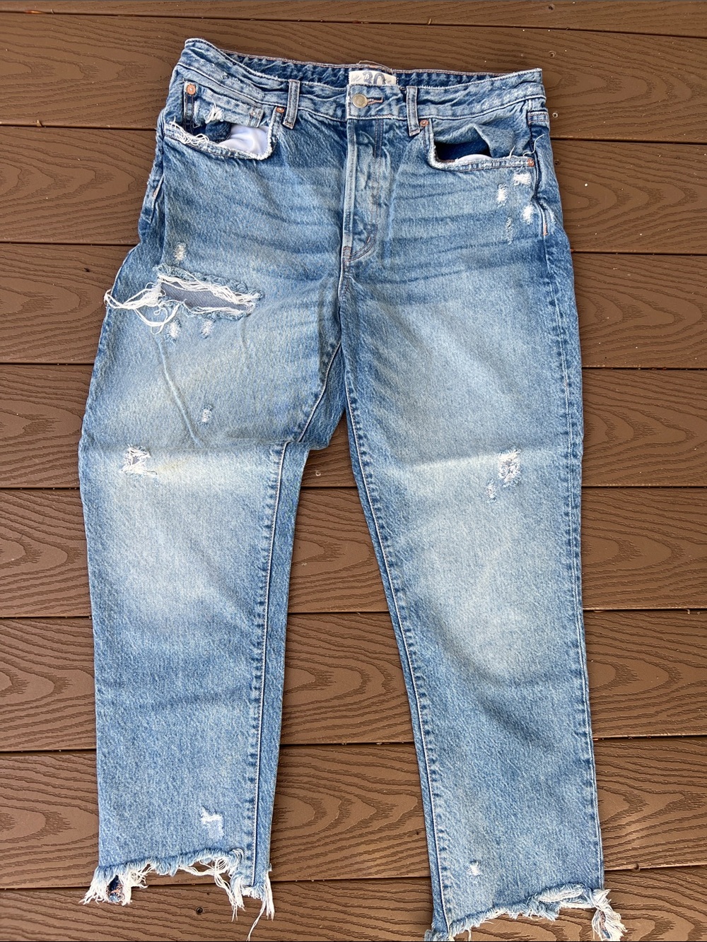 We The Free Blue Denim Jeans with Contrast Stitching